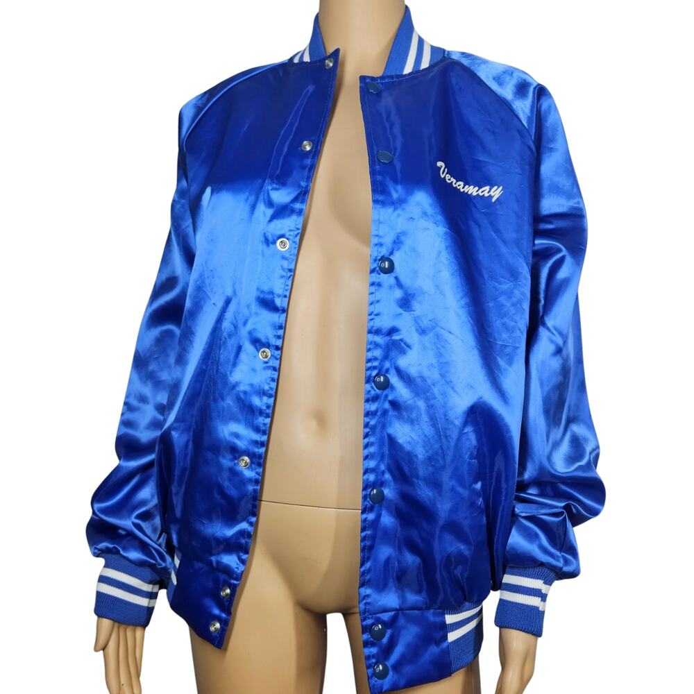 80s Auburn Sportswear Satin Snap Front Bomber Jacket Blue SW Bluegrass Size M